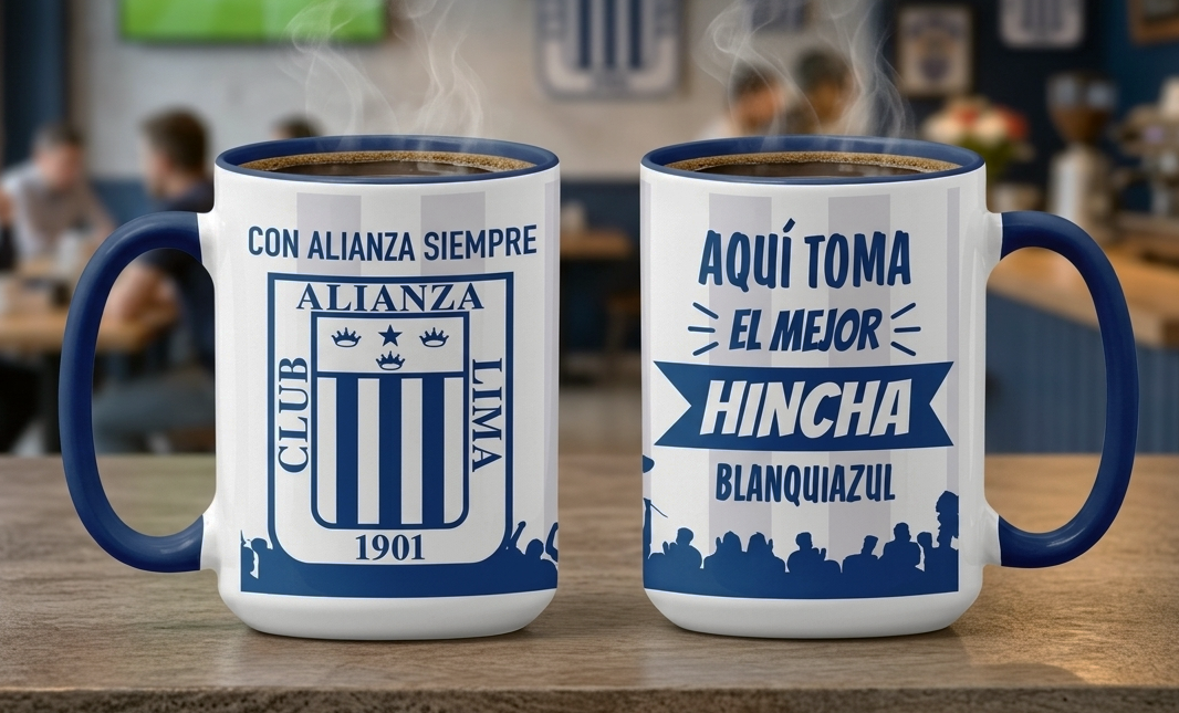 Taza Aquí Toma el Mejor Hincha Blanquiazul | Taza Alianza Lima Blanca y Azul 15 oz.