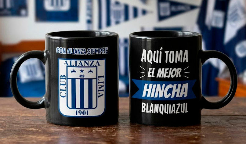 Taza Aquí Toma el Mejor Hincha Blanquiazul | Taza Alianza Lima - Taza Negra 11 oz 