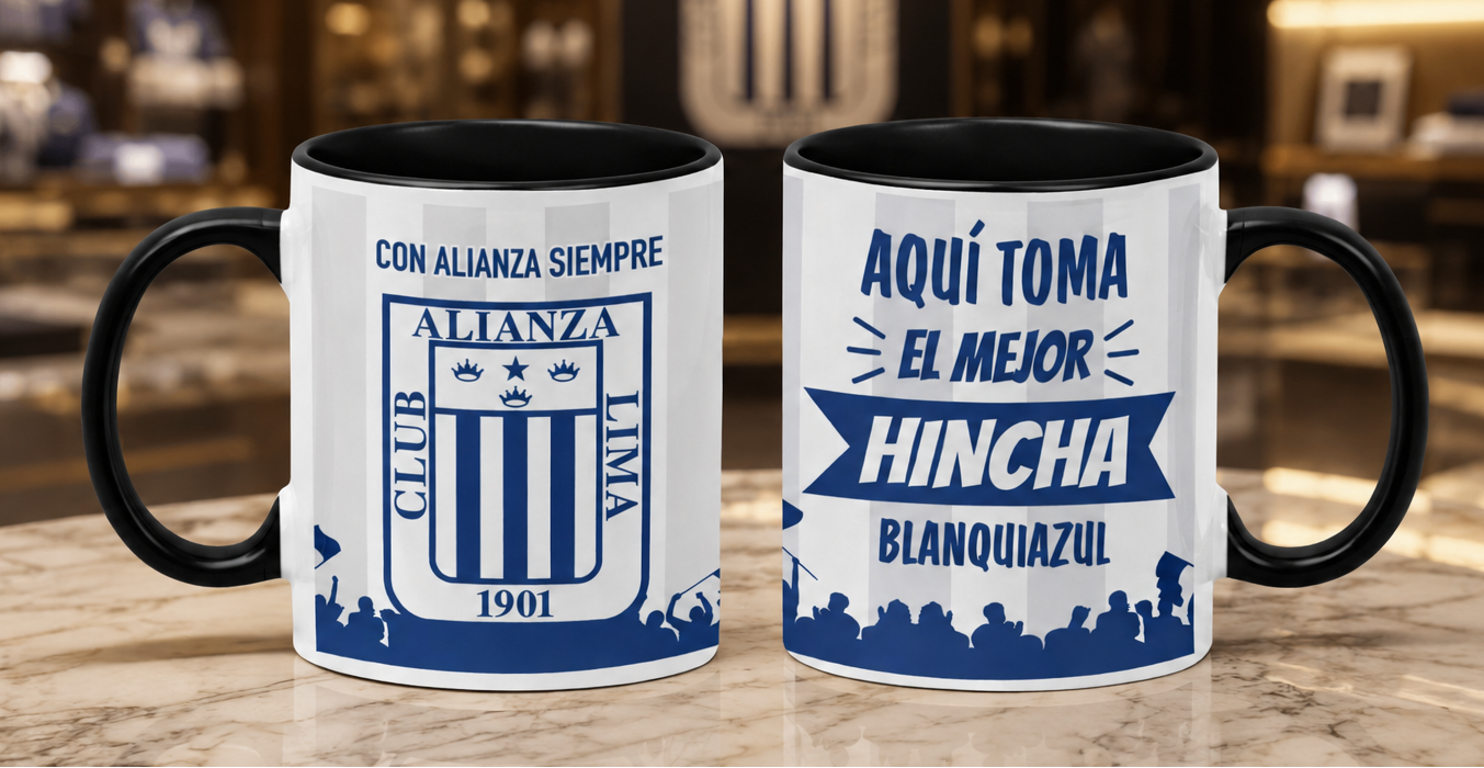 Taza Aquí Toma el Mejor Hincha Blanquiazul | Taza Alianza Lima - Taza blanca con negra de 11 oz