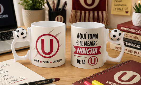 Taza Aquí Toma el Mejor Hincha de la U - Universitario de Deportes | Taza Asa de corazón de 11 oz