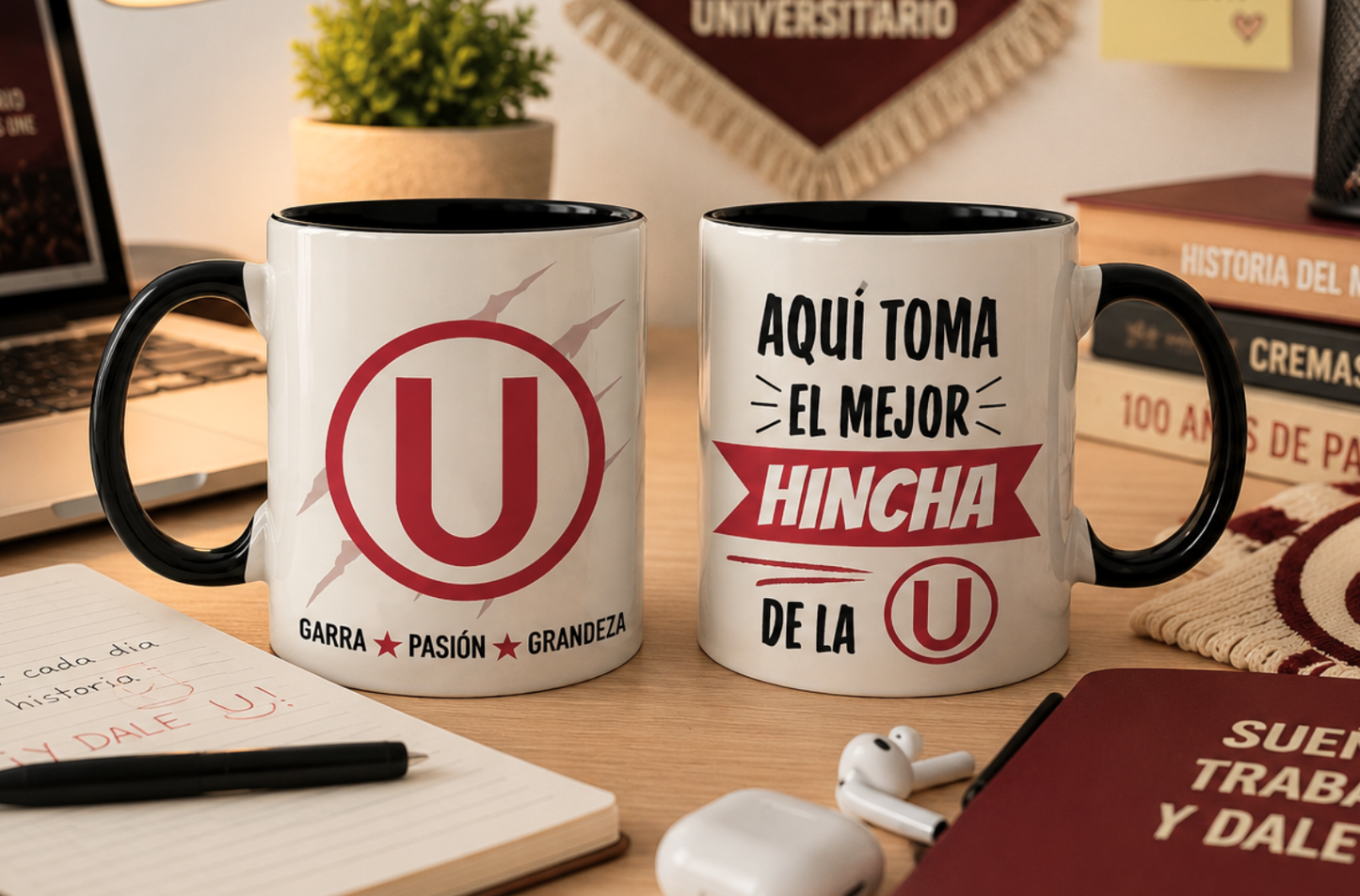 Taza Aquí Toma el Mejor Hincha de la U - Universitario de Deportes | Taza Blanca y Negra de 11 oz