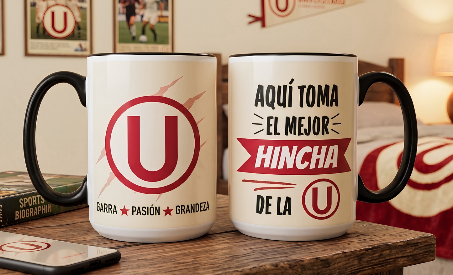 Taza Aquí Toma el Mejor Hincha de la U - Universitario de Deportes | Taza Blanca y Negra de 15 oz