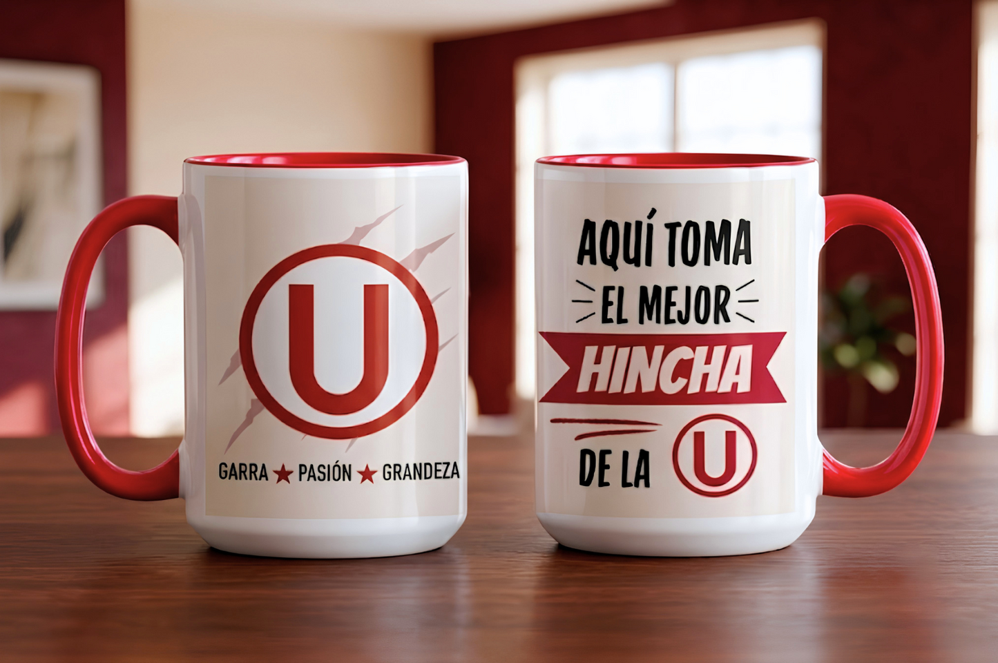 Taza Aquí Toma el Mejor Hincha de la U - Universitario de Deportes | Taza Blanca y Roja de 15 oz