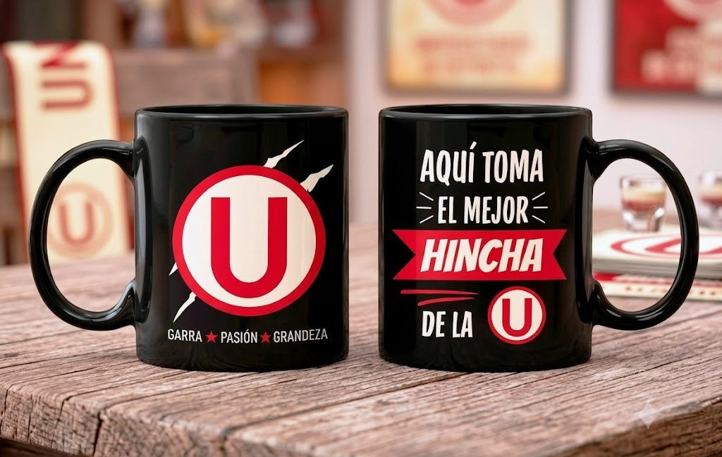 Taza Aquí toma el mejor hincha de la U - Taza Negra 11  oz - Taza de Fútbol - Tazas Día del Padre - Tazas para Papá 
