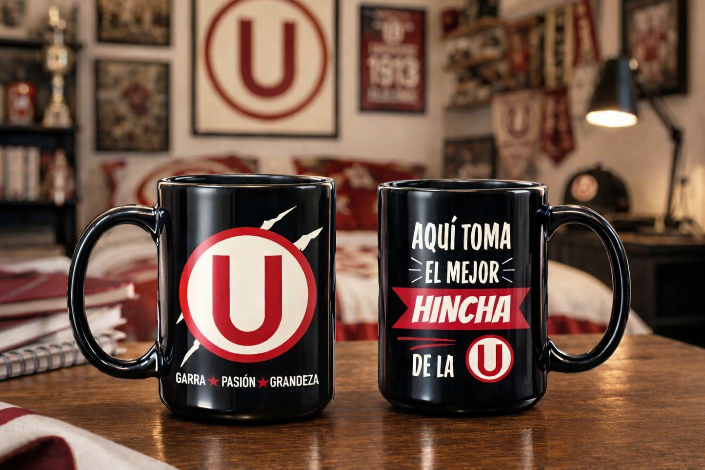 Taza Aquí toma el mejor hincha de la U - Taza Negra 15 oz - Taza de Fútbol - Tazas Día del Padre - Tazas para Papá 