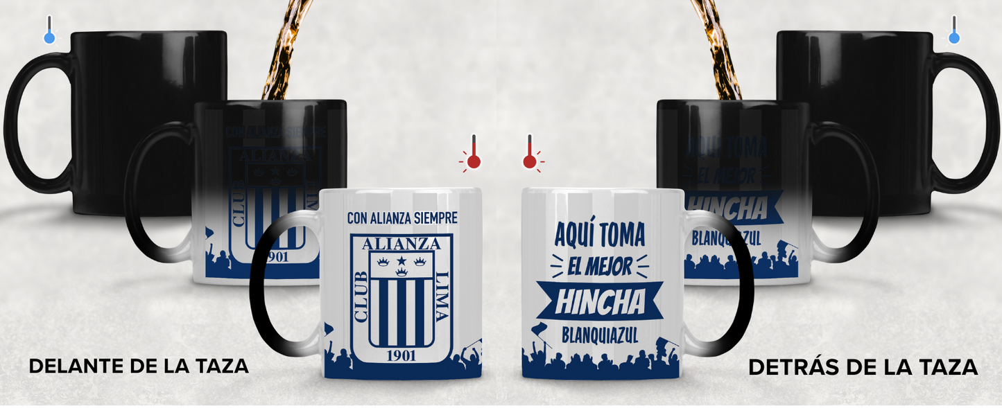 Taza Aquí Toma el Mejor Hincha Blanquiazul - Taza Mágica 11 oz - Taza de Fútbol - Tazas Alianza Lima