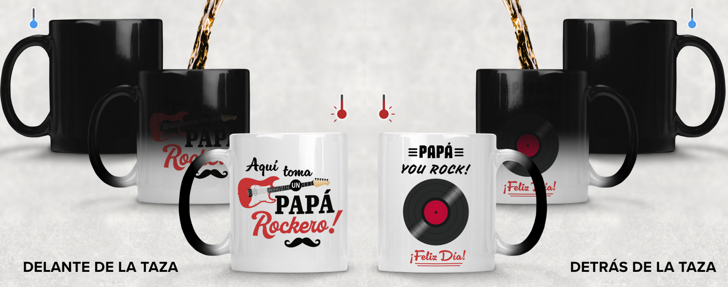 Taza Aquí Toma un Papá Rockero- Taza Mágica 11 oz -Tazas Día del Padre - Tazas para Papá
