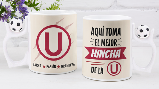 Taza Aquí toma el mejor hincha de la U - Taza Blanca con Asa de Pelota 11 oz - Taza de Fútbol - Tazas Día del Padre - Tazas para Papá 