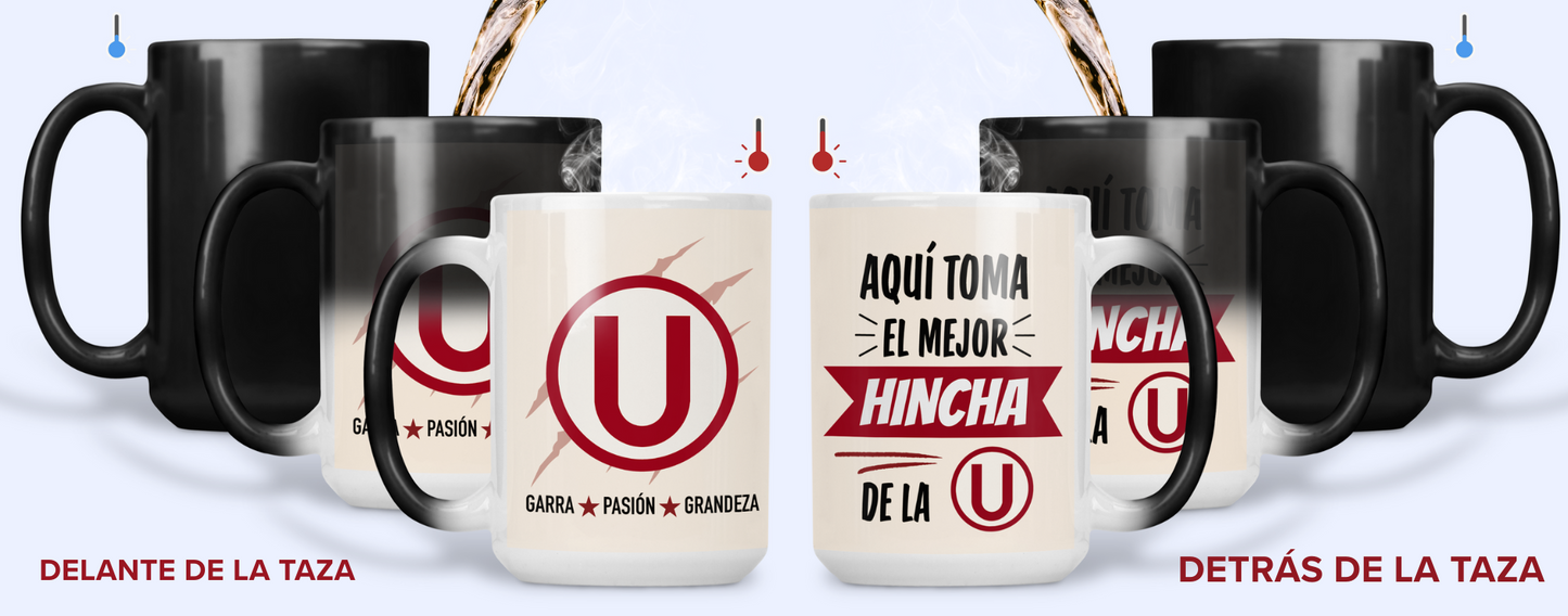 Taza Aquí toma el mejor hincha de la U - Taza Mágica15 oz - Taza de Fútbol - Tazas Día del Padre - Tazas para Papá 