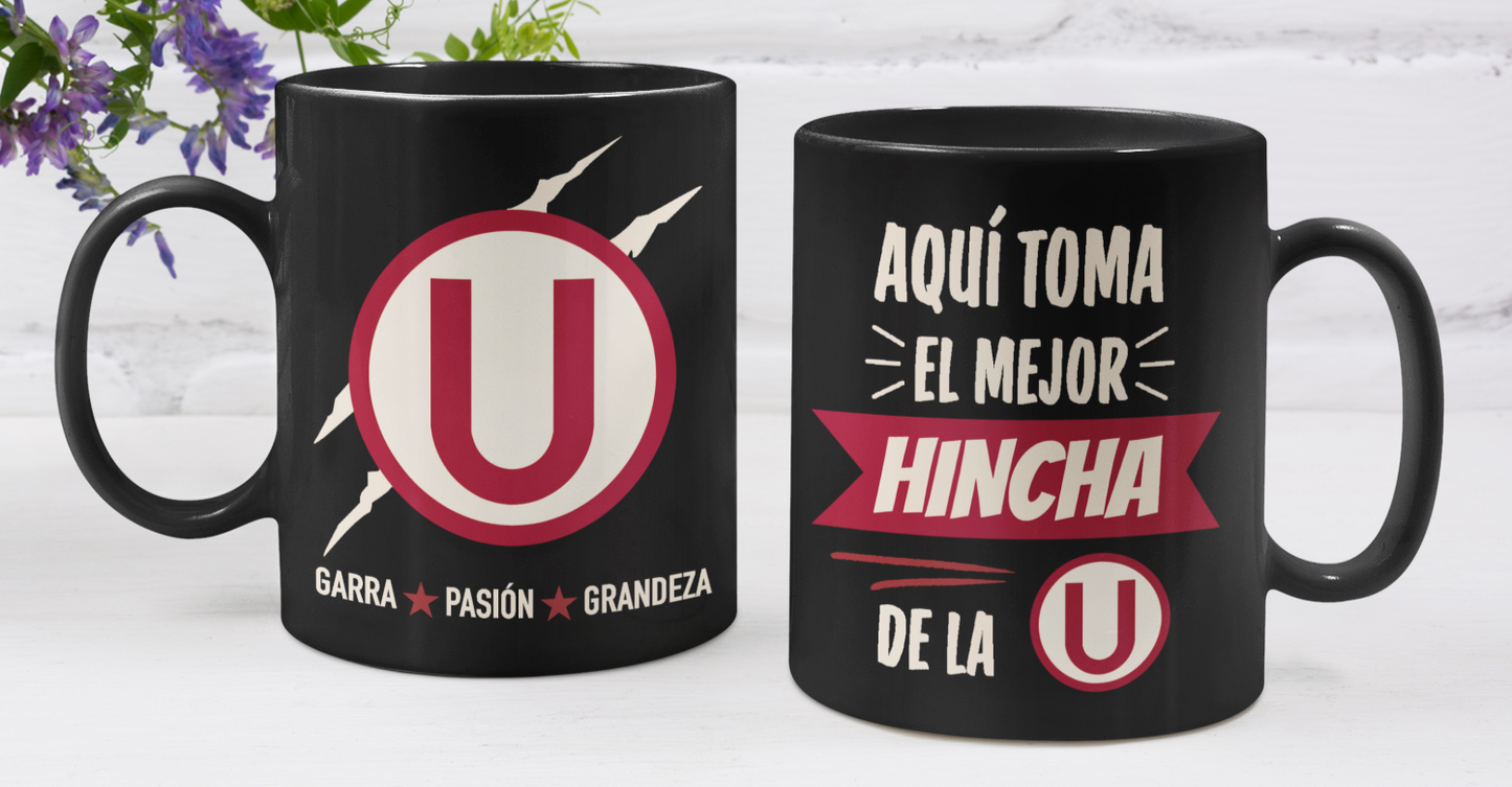 Taza Aquí toma el mejor hincha de la U - Taza Negra 11 oz - Taza de Fútbol - Tazas Día del Padre - Tazas para Papá 