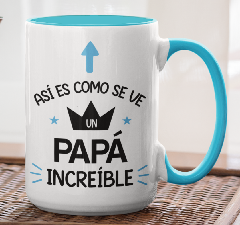 Taza Así es como se ve un papá increíble - Taza Blanca y Celeste 15 oz -Tazas Día del Padre - Tazas para Papá