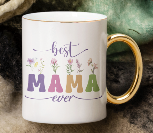 Taza Best Mama Ever Blanca y Dorada 11 oz - Taza para Mamá - Taza día de la Madre