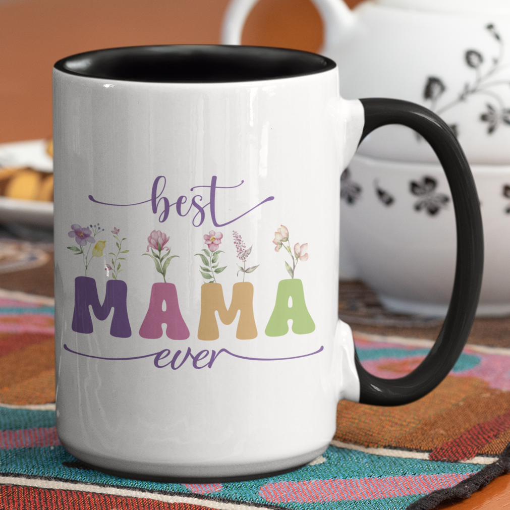Taza Best Mama Ever - Taza Blanca y Negra 15 oz - Taza para Mamá - Taza día de la Madre