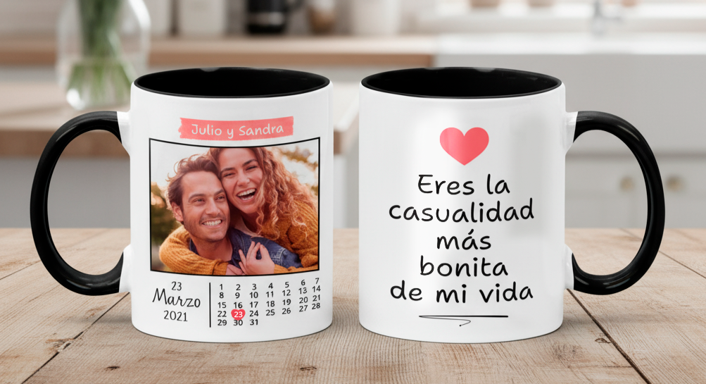 Taza Blanca y Negra 11 oz Fecha Especial con Foto Personalizada - Tazas San Valentín 