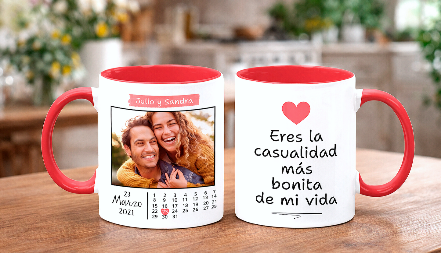 Taza Blanca y Roja 11oz Fecha Especial con Foto Personalizada - Tazas San Valentín 