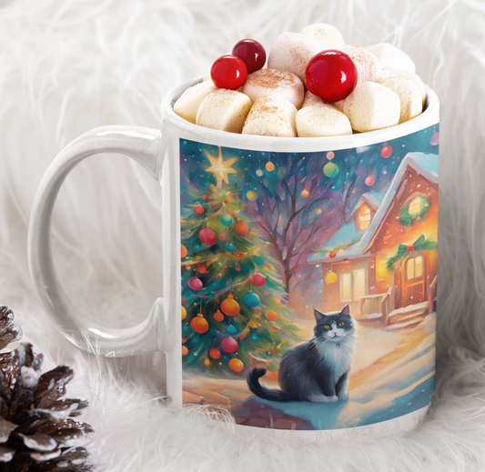 Taza Gato Blanco y Negro Navideño Taza Navidad Taza Navideña