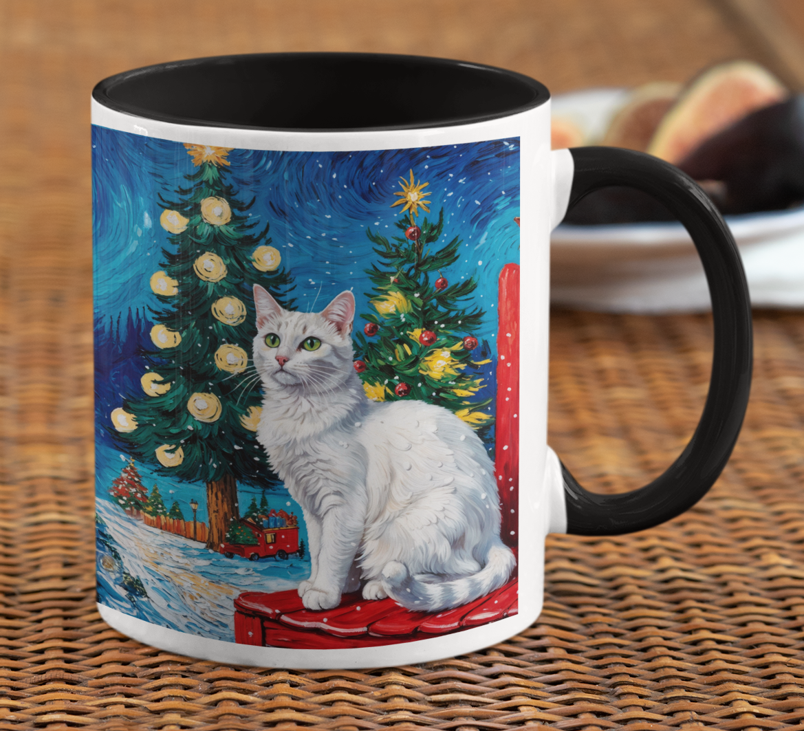 Taza Gato Blanco Navideño  Taza Navidad Taza Navideña