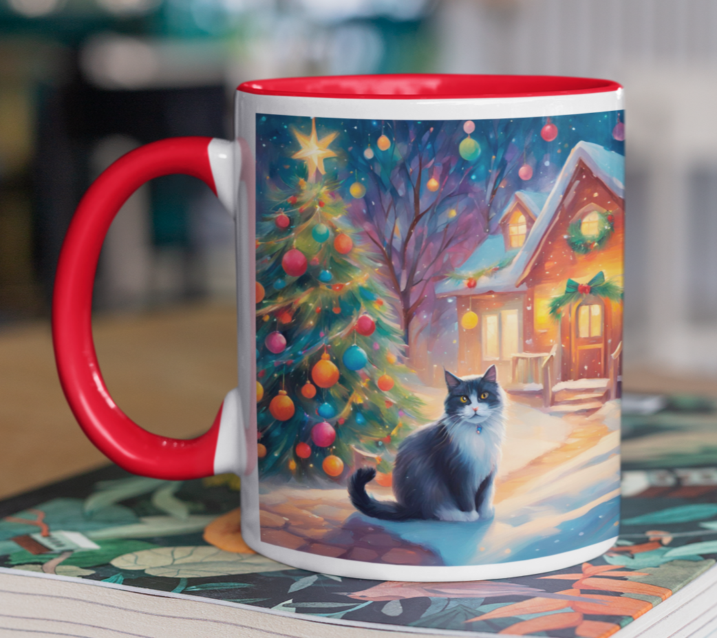 Taza Gato Blanco y Negro Navideño Taza Navidad Taza Navideña