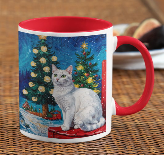 Taza Gato Blanco Navideño  Taza Navidad Taza Navideña