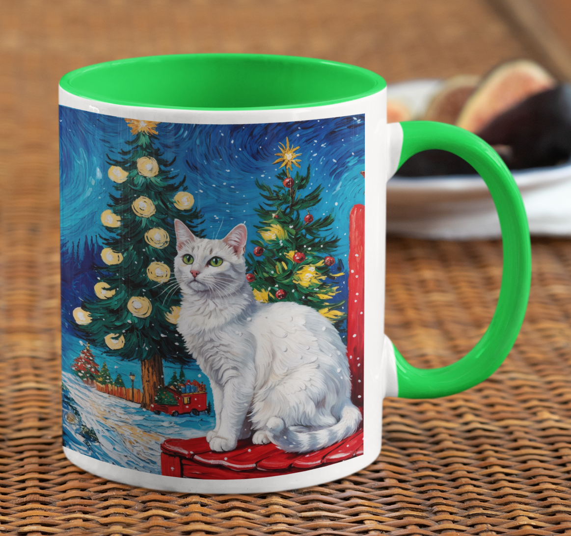 Taza Gato Blanco Navideño  Taza Navidad Taza Navideña