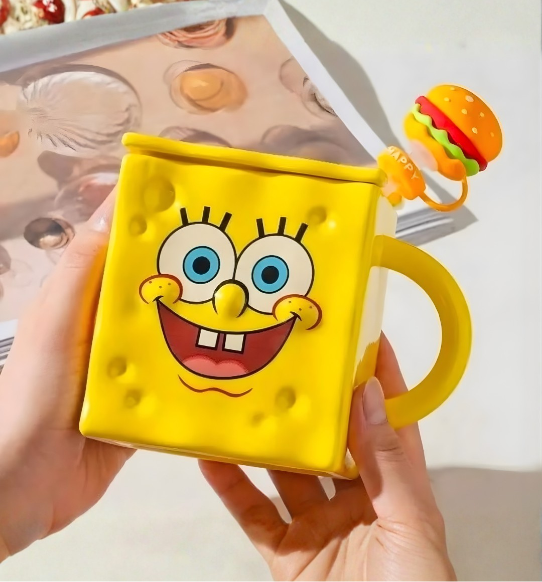 Taza Bob Esponja con Tapa y Sorbete | Tazas Bob Esponja