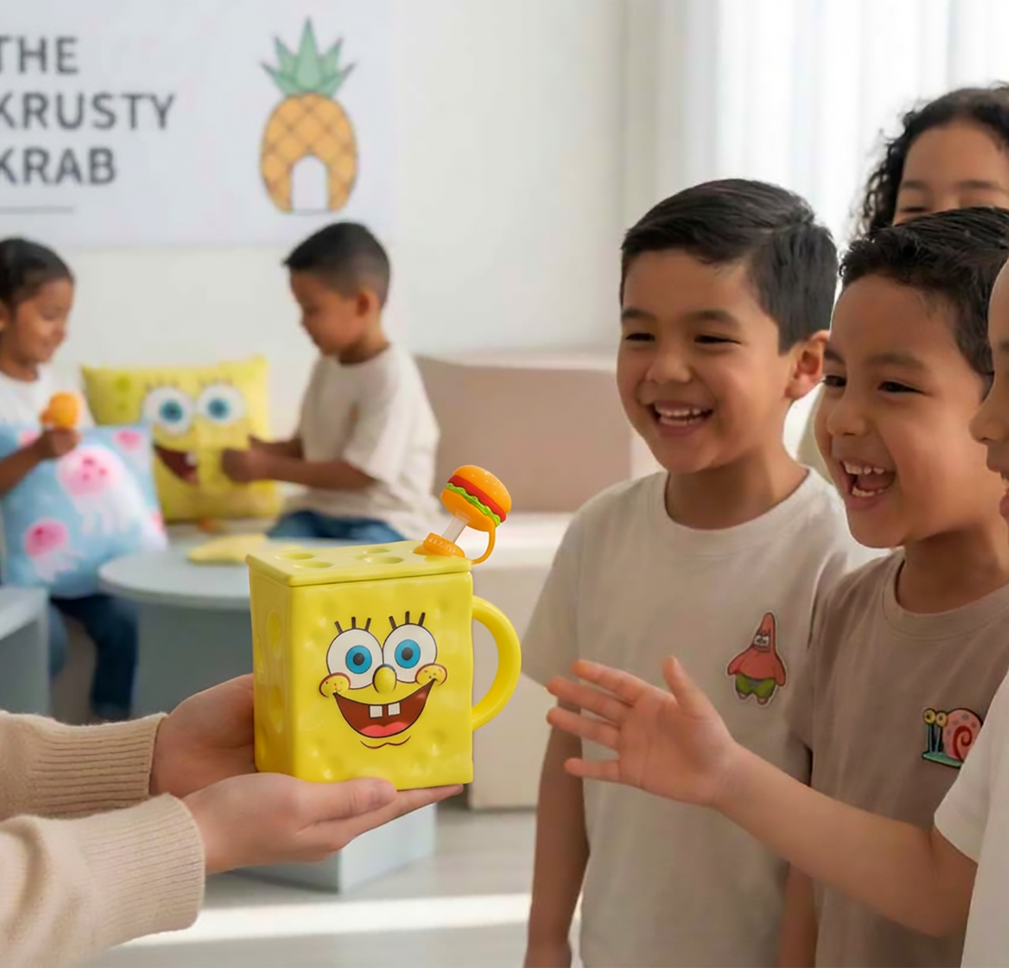Taza Bob Esponja con Tapa y Sorbete | Tazas Bob Esponja