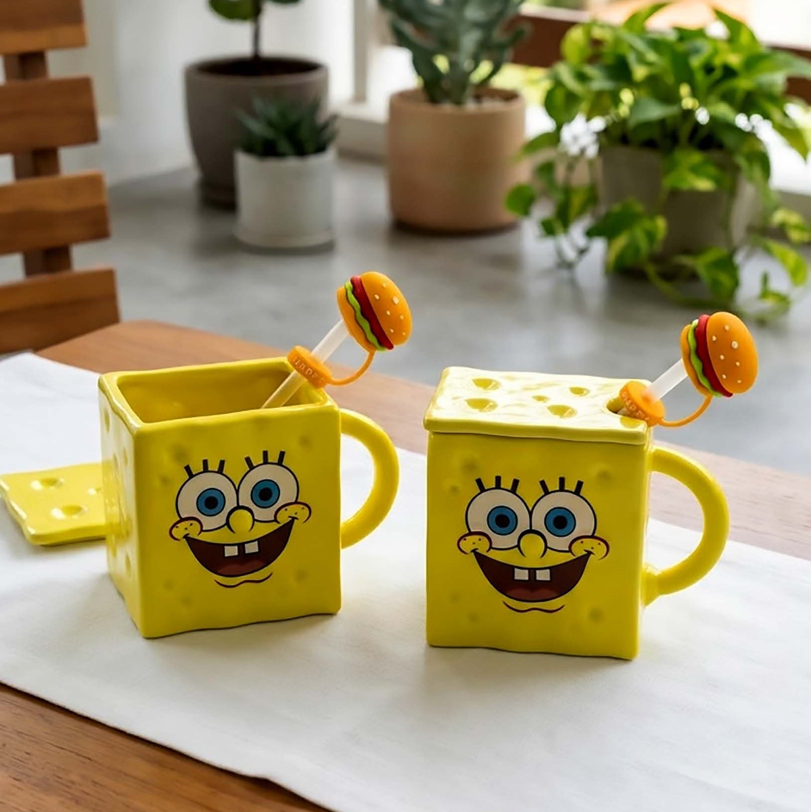 Taza Bob Esponja con Tapa y Sorbete | Tazas Bob Esponja