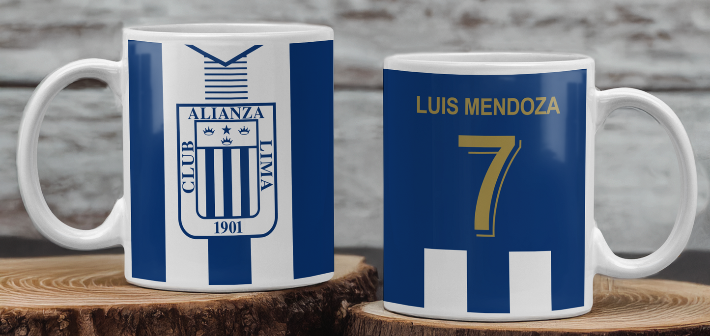 Taza Camiseta Alianza Lima Personalizada - Taza Blanca 11 oz - Taza de Fútbol - Tazas Alianza Lima