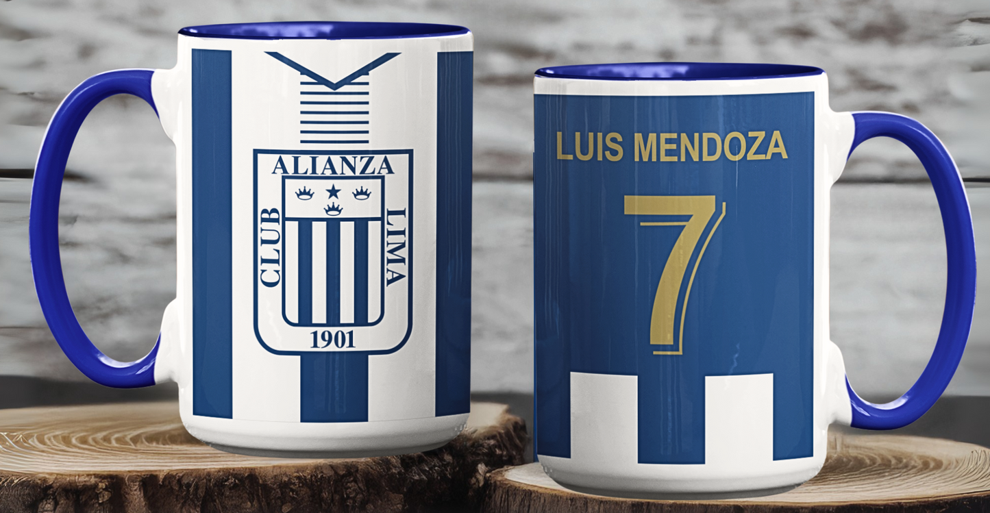 Taza Camiseta Alianza Lima Personalizada - Taza Blanca y Azul 15 oz - Taza de Fútbol - Tazas Alianza Lima