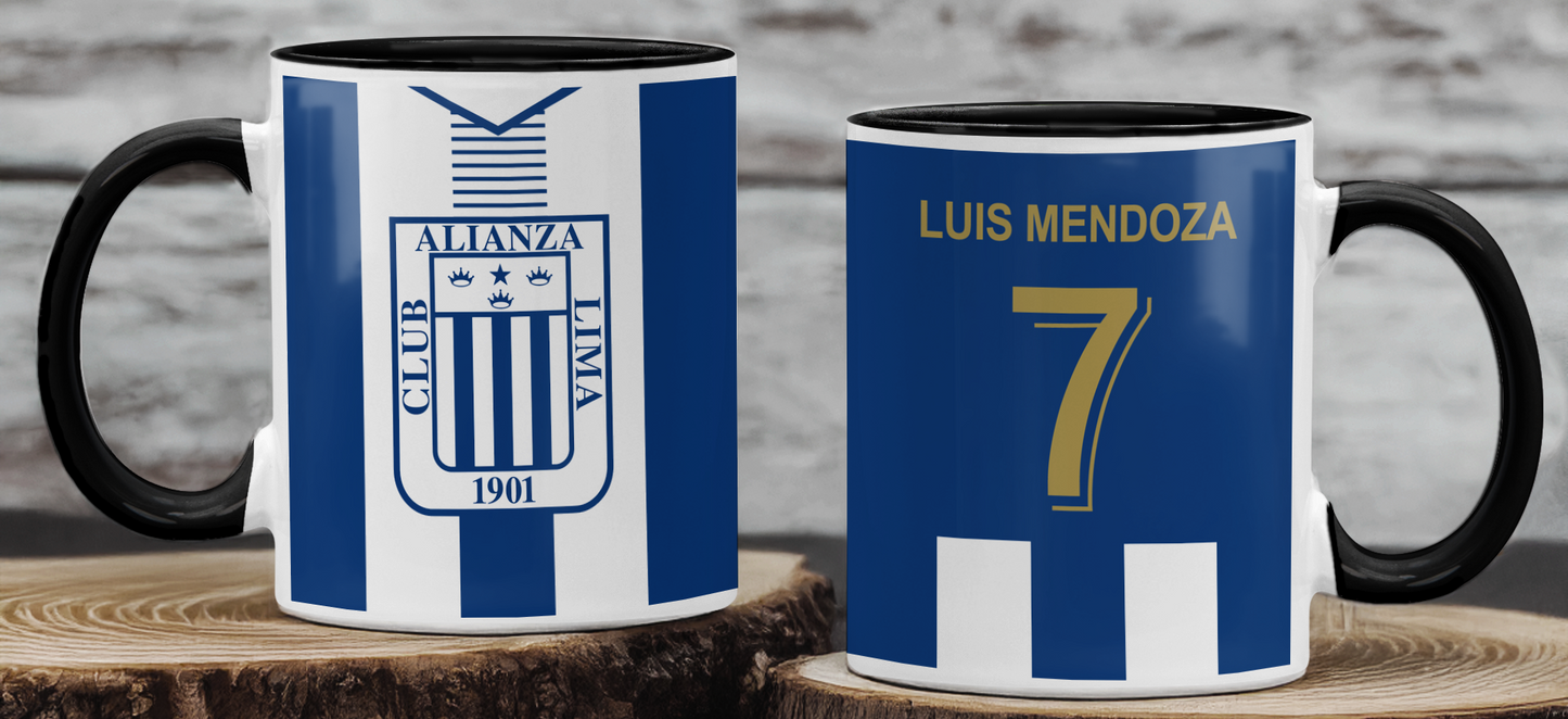 Taza Camiseta Alianza Lima Personalizada - Taza Blanca y Negra 11 oz - Taza de Fútbol - Tazas Alianza Lima