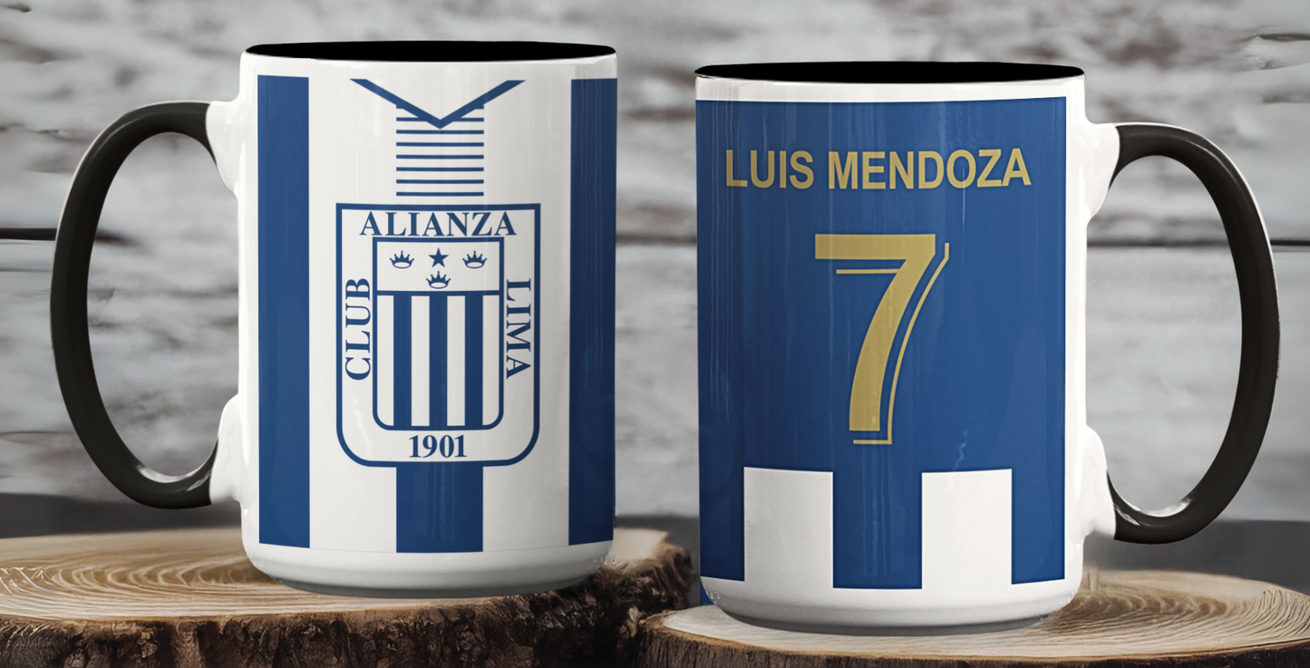 Taza Camiseta Alianza Lima Personalizada - Taza Blanca y Negra 15 oz - Taza de Fútbol - Tazas Alianza Lima