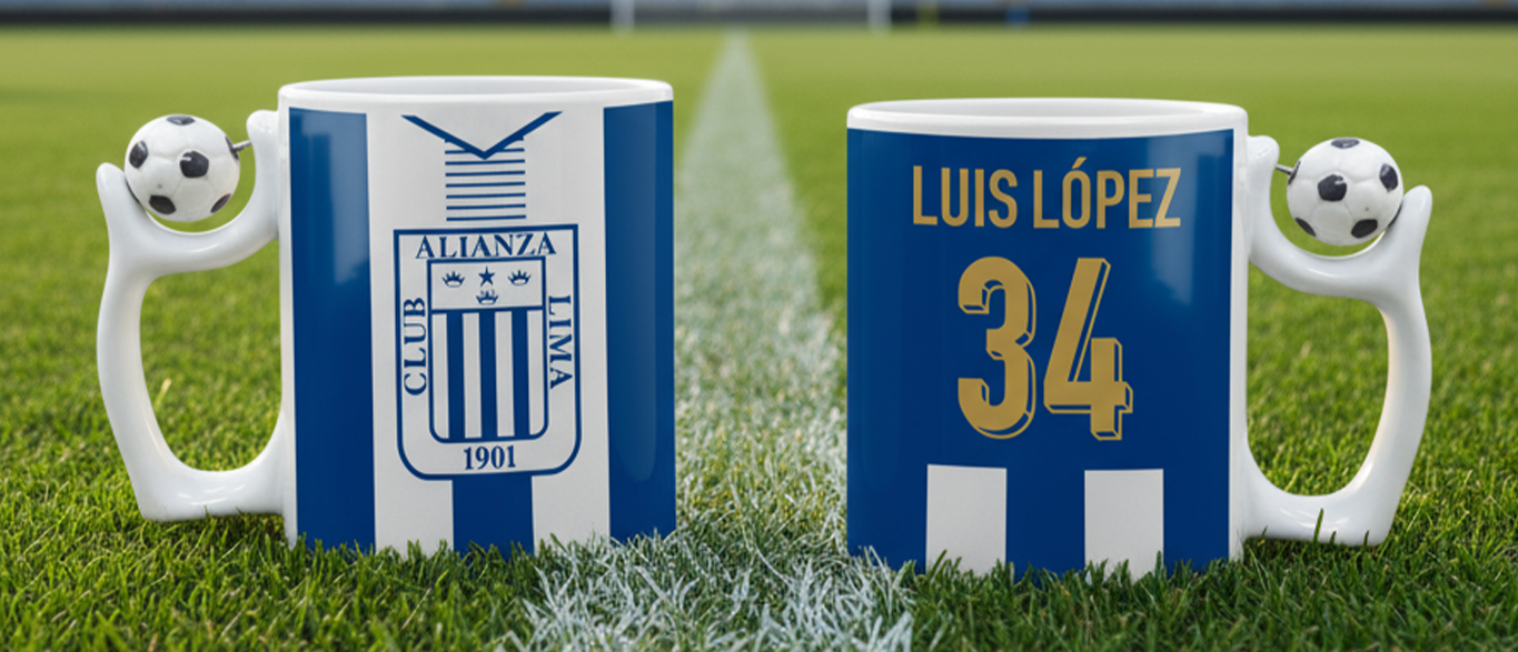 Taza Camiseta Alianza Lima con tu Nombre Blanca con asa de Pelota  - Tazas Fútbol -  Tazas para Ellos - Tazas Alianza Lima