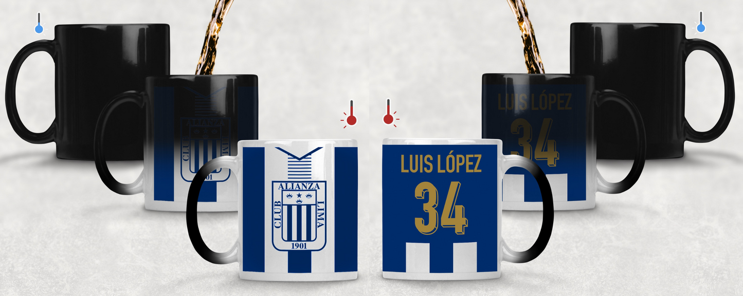 Taza Camiseta Alianza Lima con tu Nombre Mágica de 11 oz  - Tazas Fútbol -  Tazas para Ellos - Tazas Alianza Lima