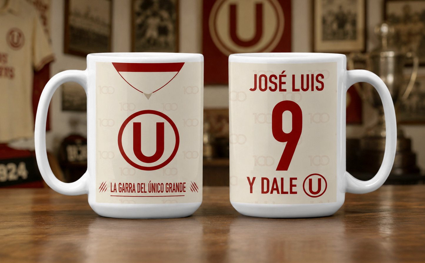 Taza Camiseta de la U con tu nombre - Taza Blanca  15 oz - Taza de Fútbol - Tazas Día del Padre - Tazas para Papá