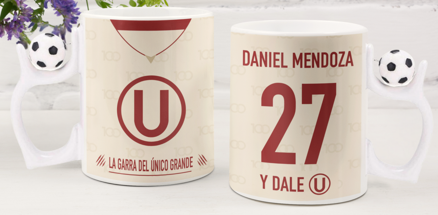 Taza Camiseta de la U con tu nombre - Taza Blanca con Asa de Pelota 11 oz - Taza de Fútbol - Tazas Día del Padre - Tazas para Papá