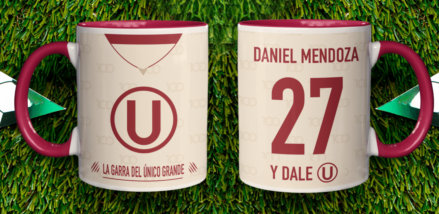 Taza Camiseta de la U con tu nombre - Taza Blanca  y Guinda 11 oz - Taza de Fútbol - Tazas Día del Padre - Tazas para Papá