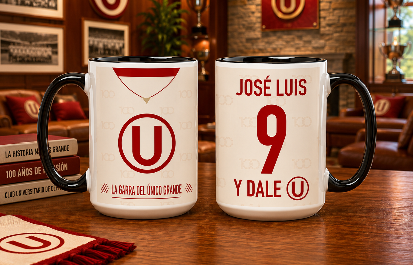 Taza Camiseta de la U con tu nombre - Taza Blanca y Negra 15 oz - Taza de Fútbol - Tazas Día del Padre - Tazas para Papá