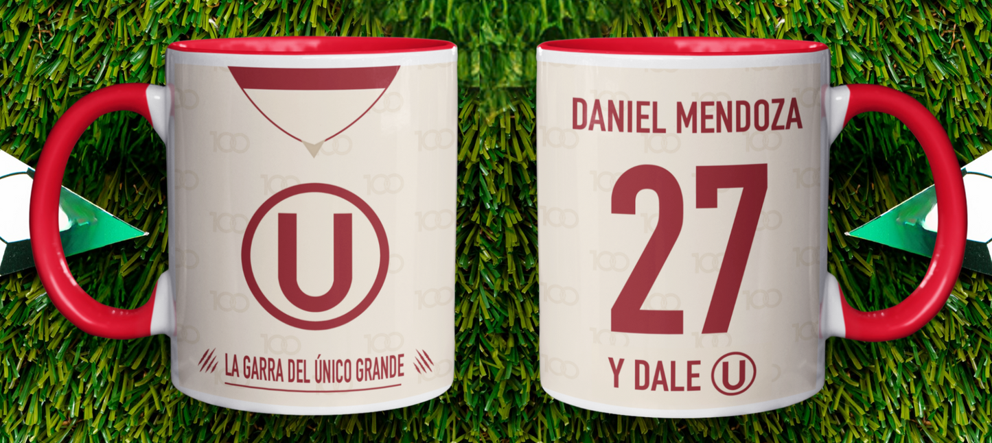 Taza Camiseta de la U con tu nombre - Taza Blanca y Roja   11 oz - Taza de Fútbol - Tazas Día del Padre - Tazas para Papá