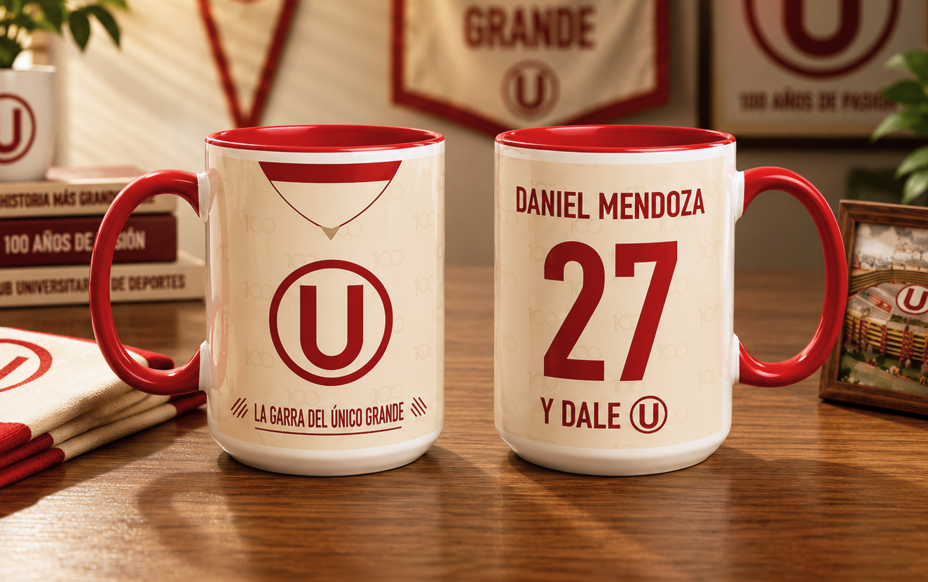 Taza Camiseta de la U con tu nombre - Taza Blanca y Roja 15 oz - Taza de Fútbol - Tazas Día del Padre - Tazas para Papá