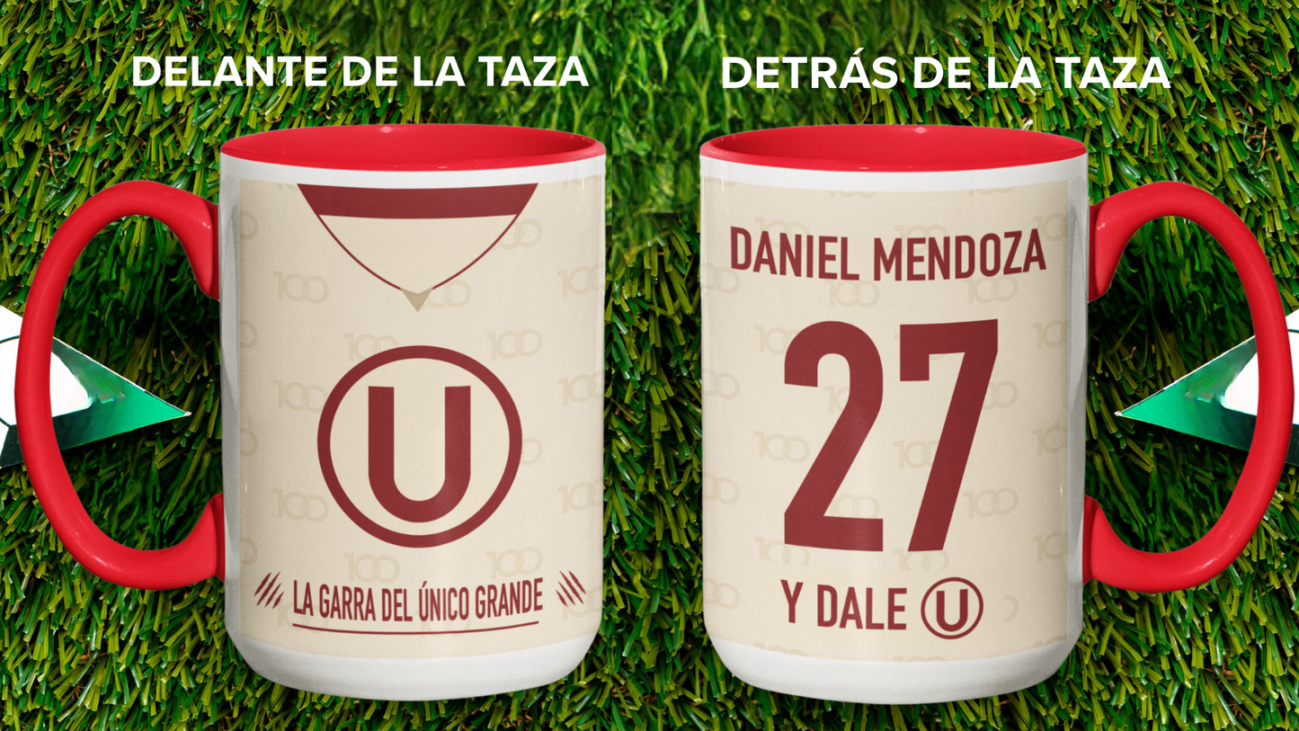 Taza Camiseta de la U con tu nombre - Taza Blanca y Roja 15 oz - Taza de Fútbol - Tazas Día del Padre - Tazas para Papá