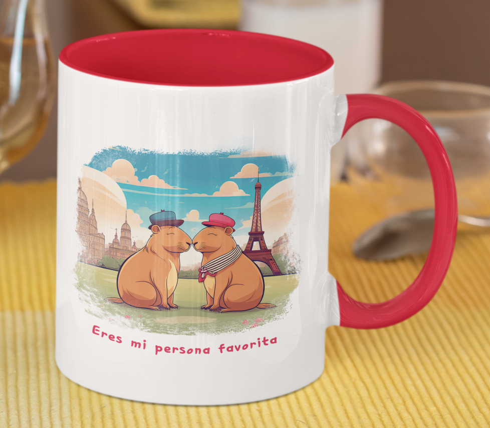 Taza Capibaras Enamoradas en París - Taza San Valentín para Parejas