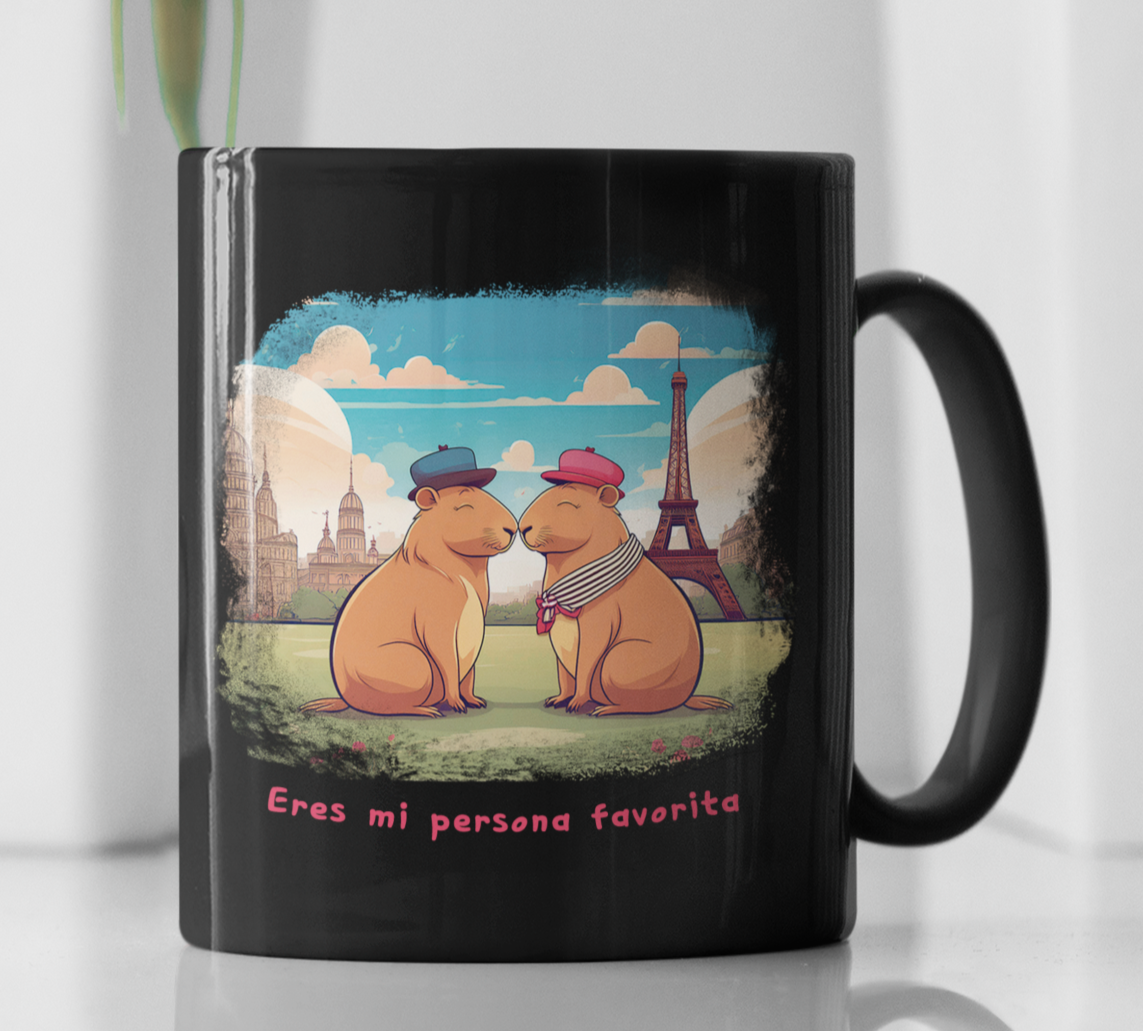 Taza Capibaras Enamoradas en París - Taza San Valentín para Parejas