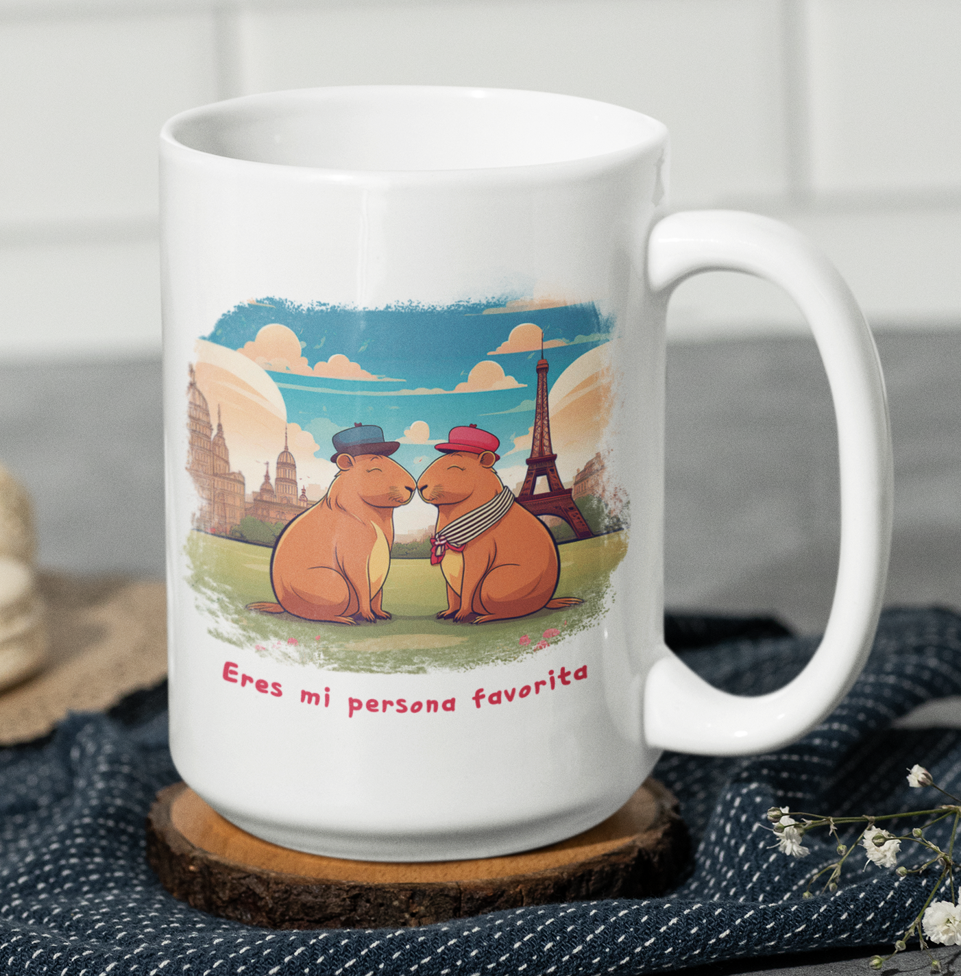 Taza Capibaras Enamoradas en París  - Taza San Valentín para Parejas