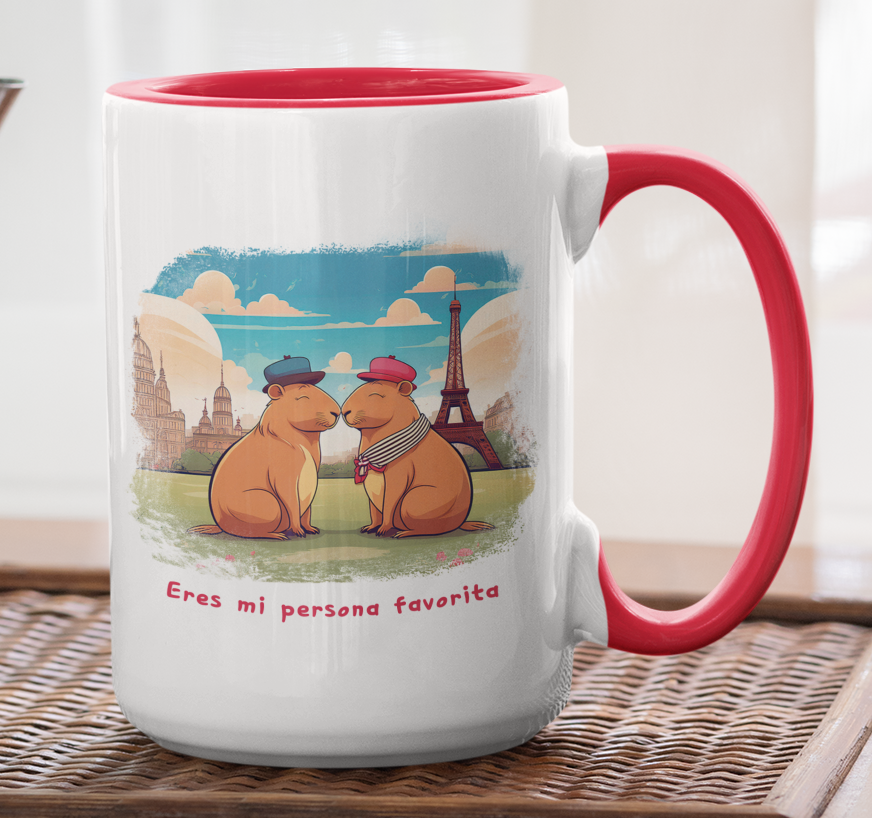 Taza Capibaras Enamoradas en París - Taza San Valentín para Parejas