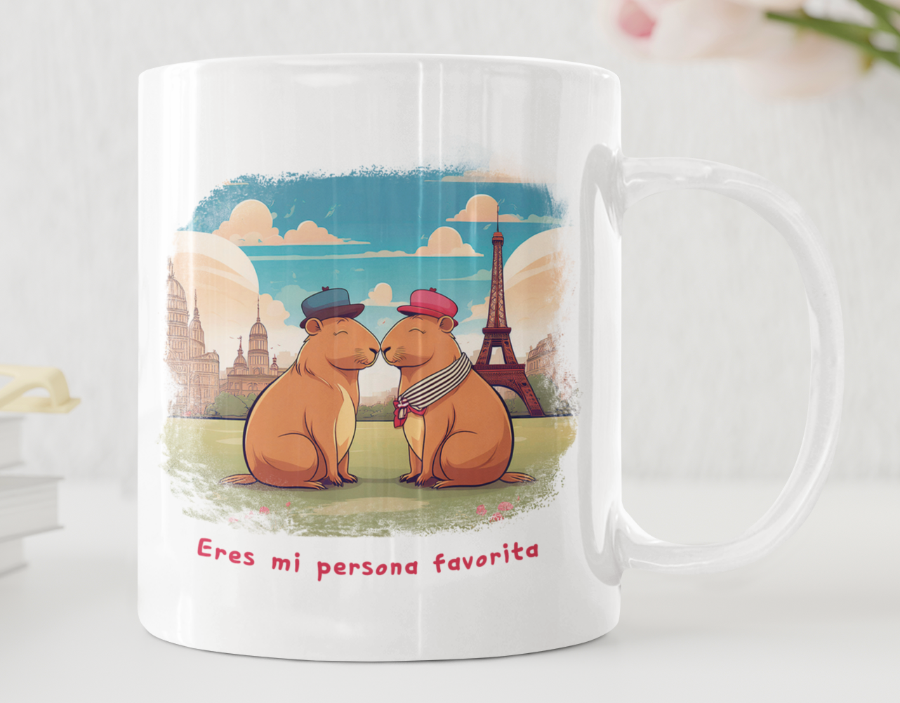 Taza Capibaras Enamoradas en París - Taza San Valentín para Parejas