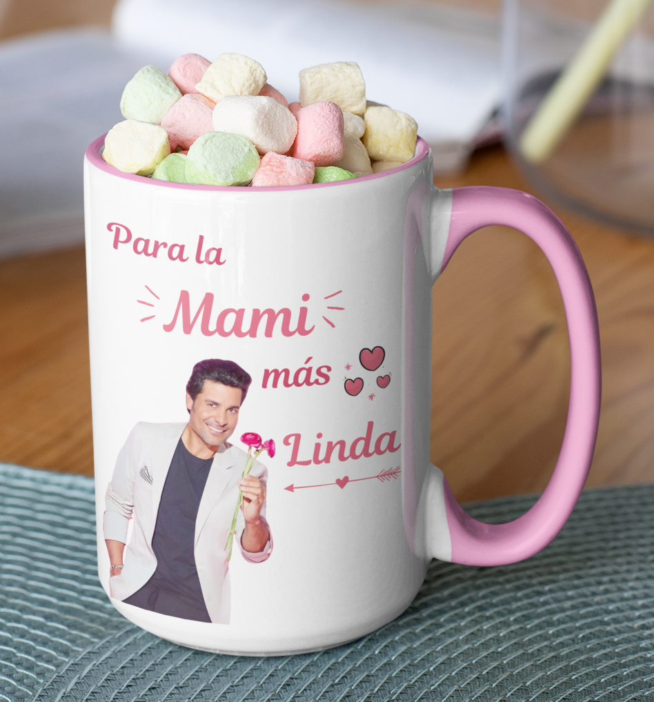 Taza Chayanne para la mami más linda  - Taza Blanca y Rosada 15 oz- Taza Día de la Madre - Taza para Mamá