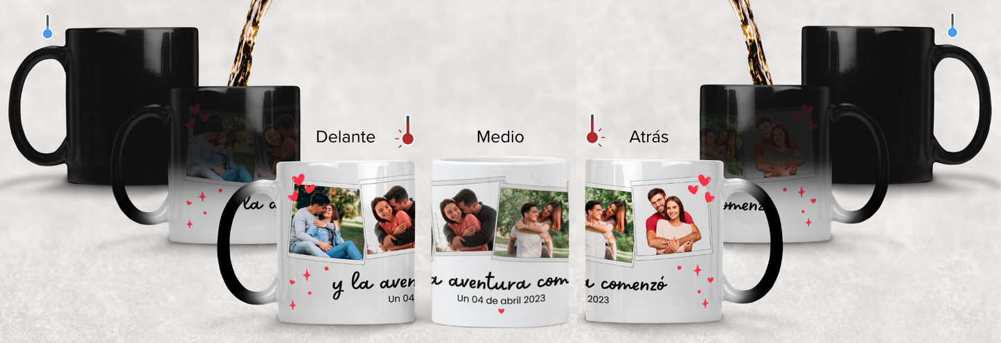 Taza Collage Romántico Personalizada con Fecha Especial - Tazas San Valentín - Taza Mágica de 11 oz 