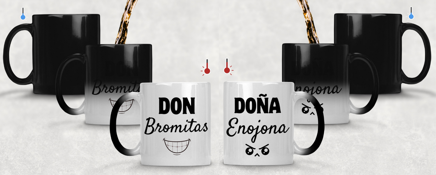 Taza Don Bromitas y Doña Enojona - Tazas San Valentín - Tazas Mágicas de 11 oz