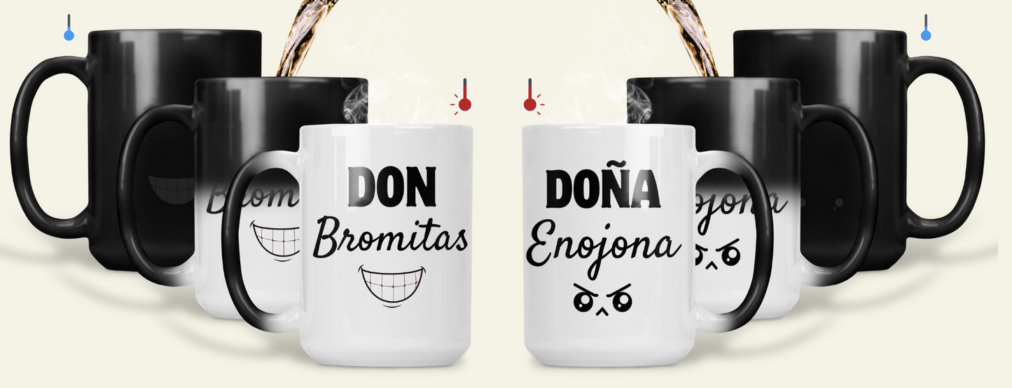 Taza Don Bromitas y Doña Enojona - Tazas San Valentín - Tazas Mágicas de 15 oz
