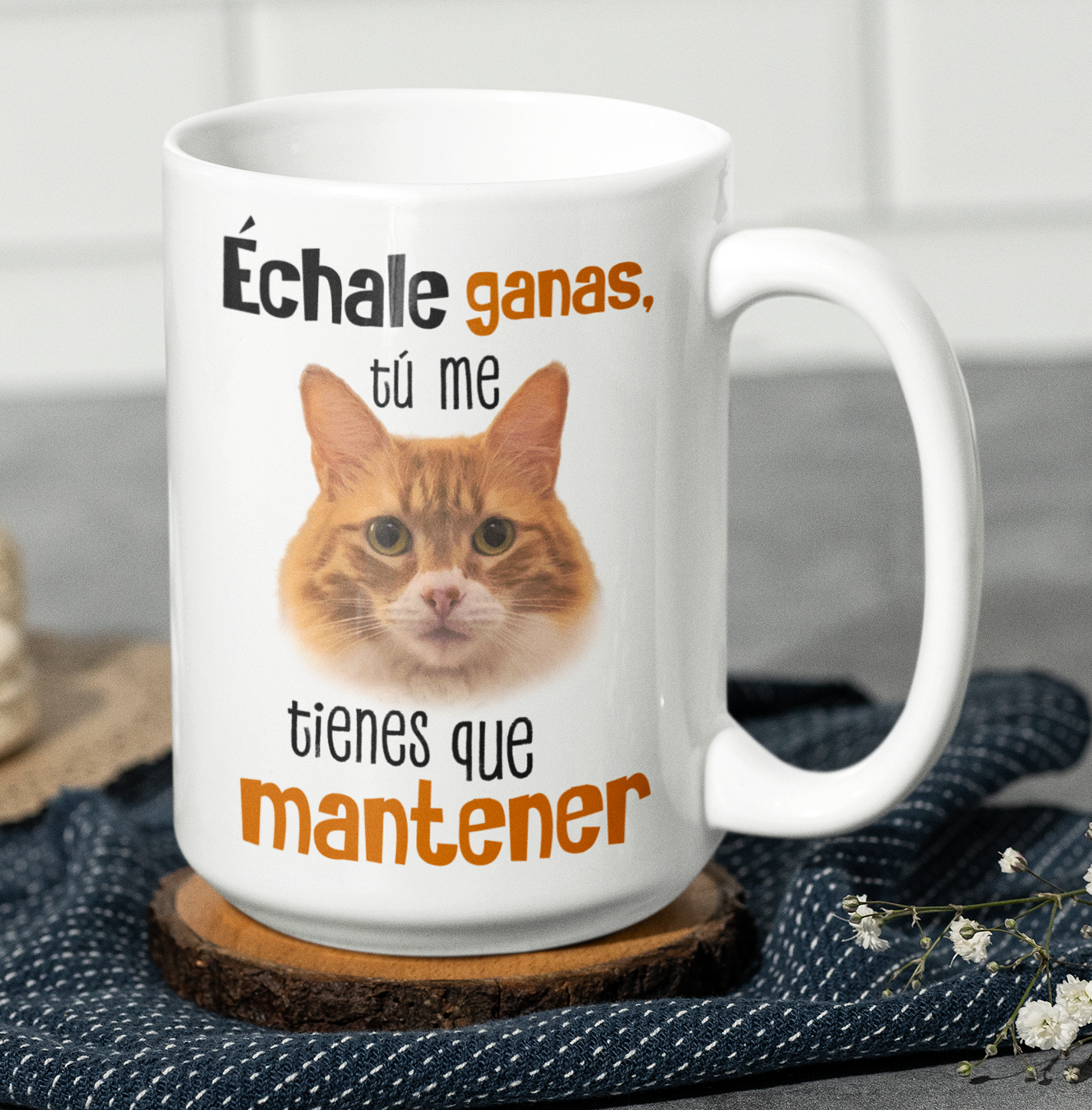 Taza Échale Ganas con tu Gato - Taza Blanca 15 oz - Taza de Gatos